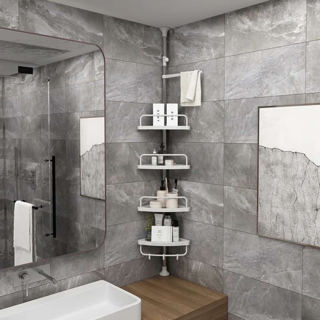 🛁 Étagère d'Angle Télescopique pour Douche et Salle de Bain (4 Niveaux).