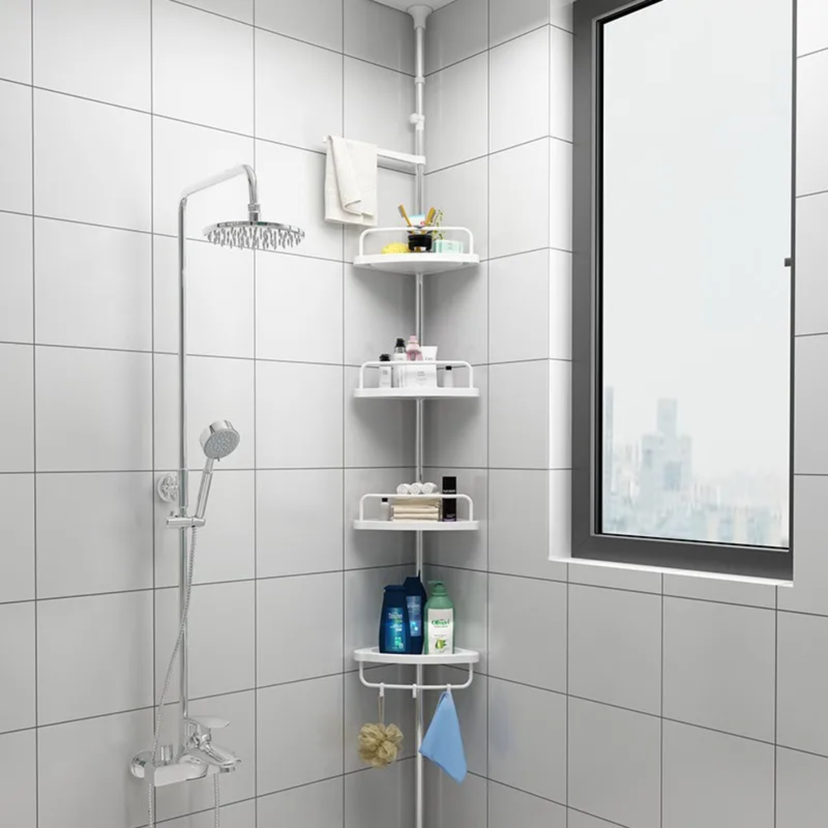🛁 Étagère d'Angle Télescopique pour Douche et Salle de Bain (4 Niveaux).