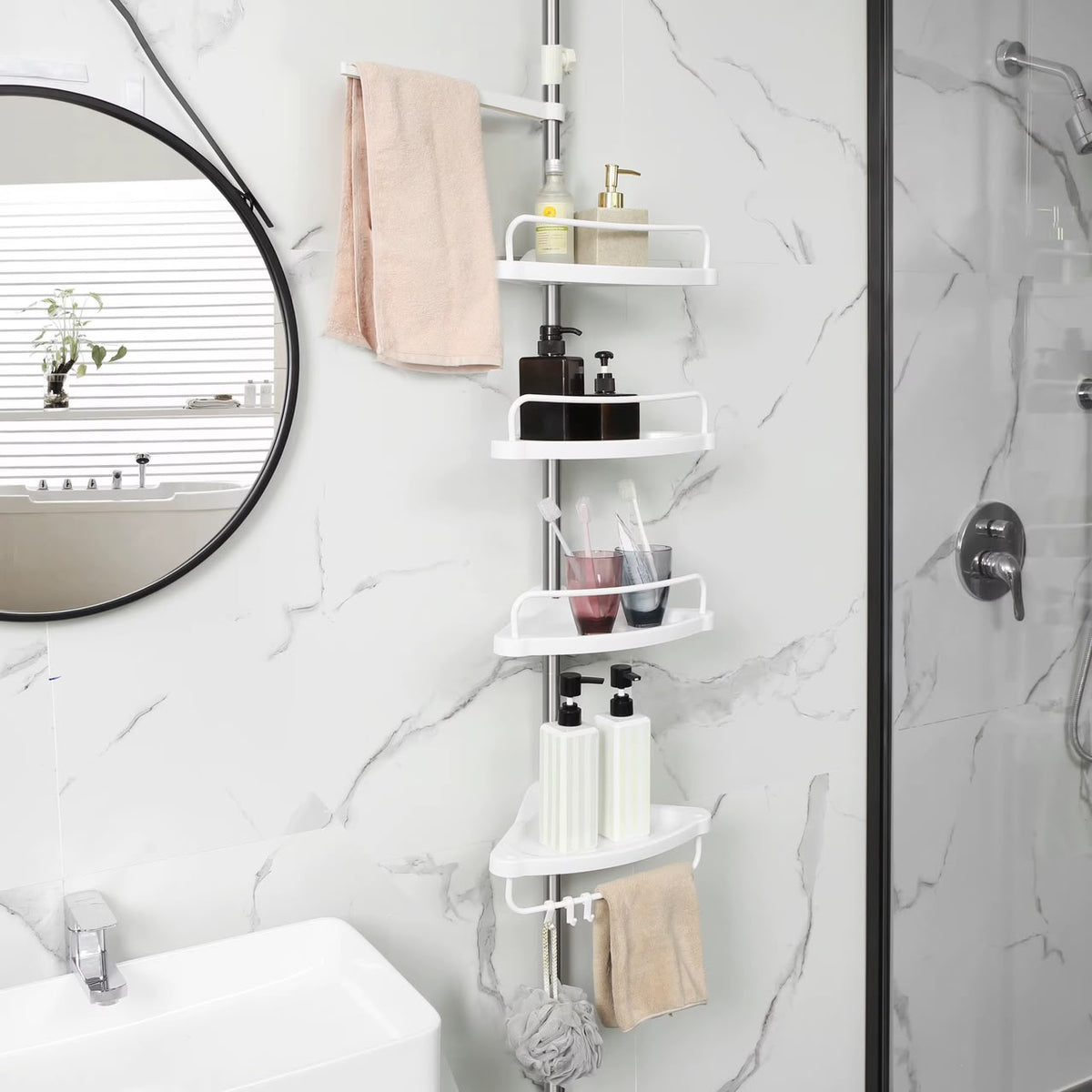 🛁 Étagère d'Angle Télescopique pour Douche et Salle de Bain (4 Niveaux).