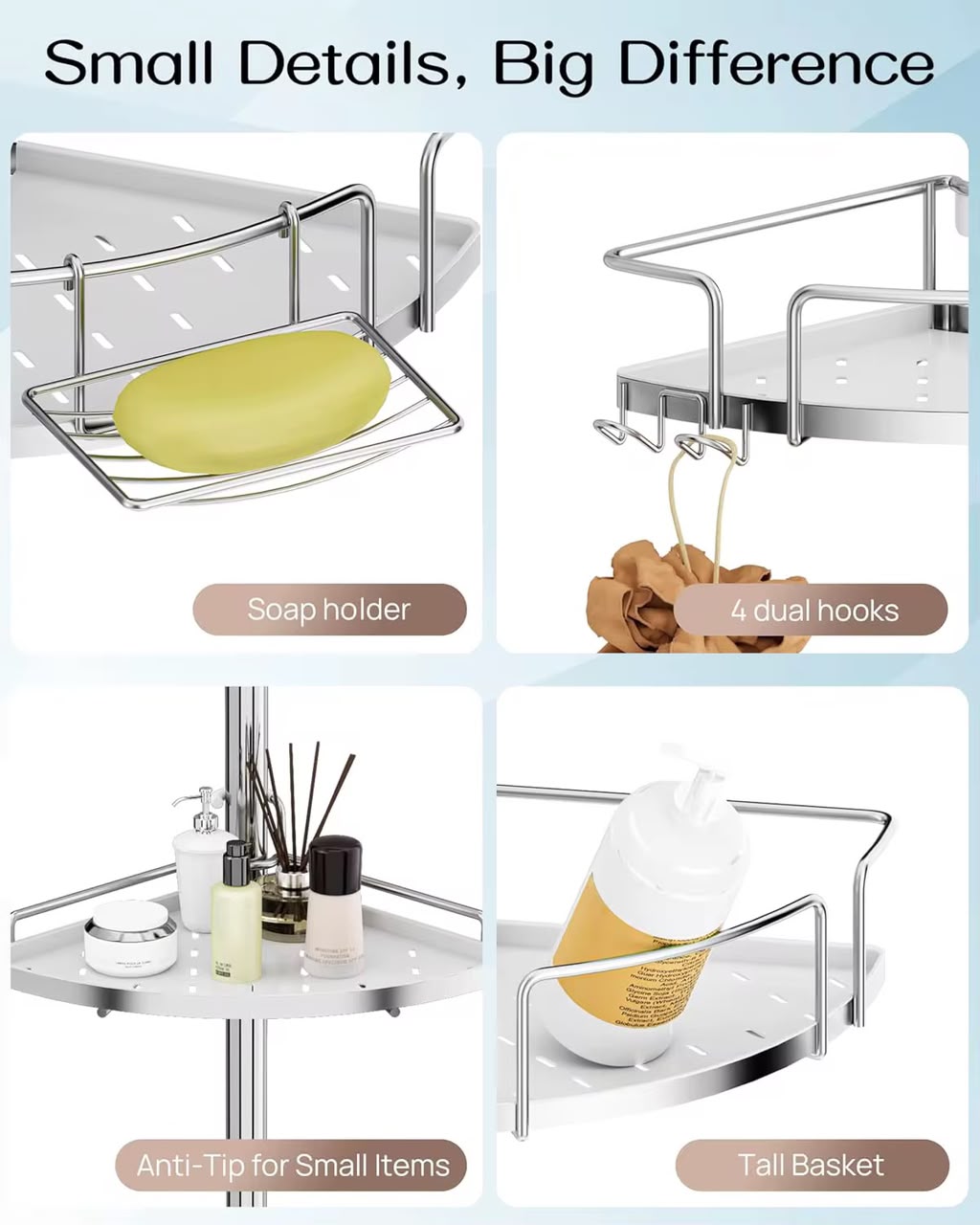🛁 Étagère d'Angle Télescopique pour Douche et Salle de Bain (4 Niveaux).