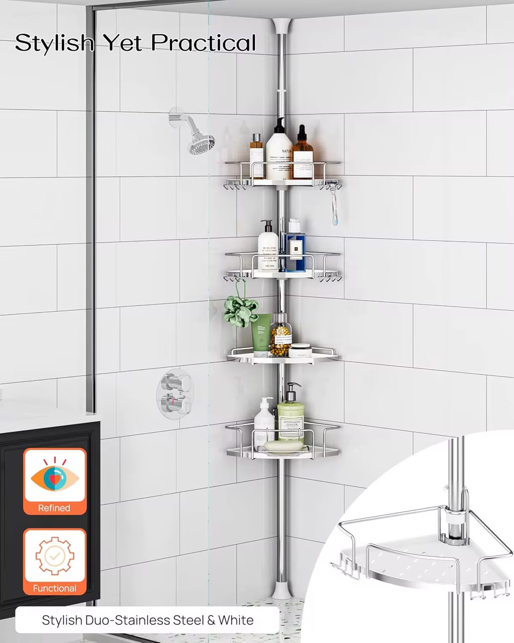 🛁 Étagère d'Angle Télescopique pour Douche et Salle de Bain (4 Niveaux).