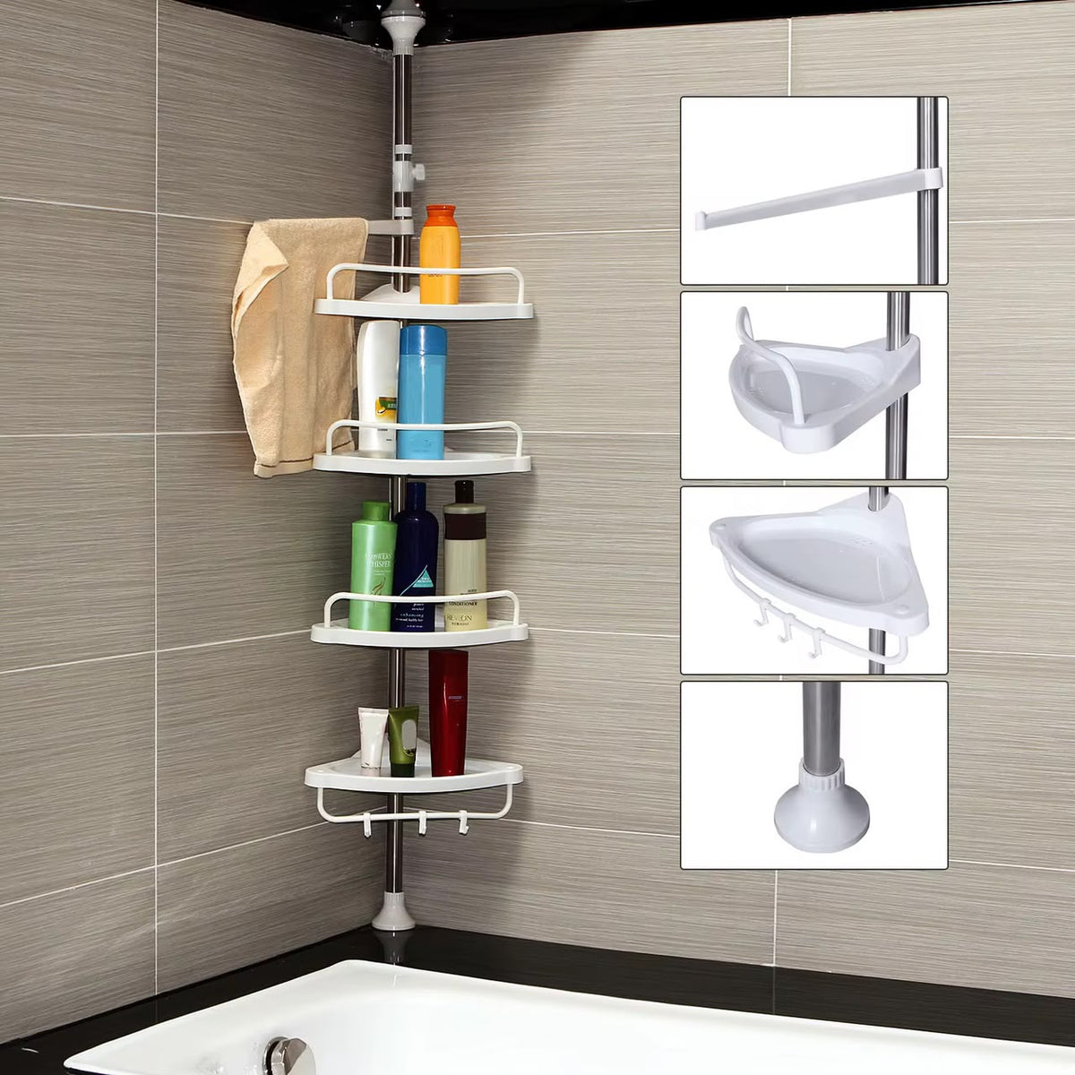 🛁 Étagère d'Angle Télescopique pour Douche et Salle de Bain (4 Niveaux).